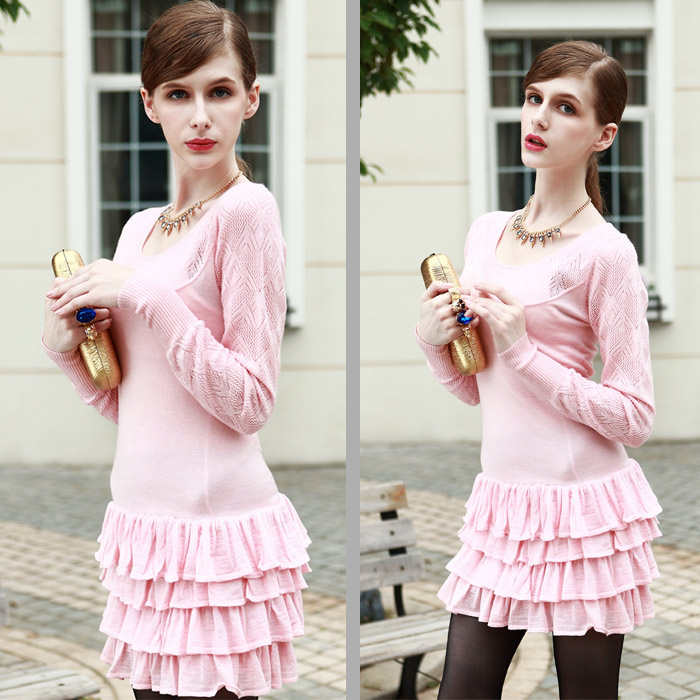 Long hair dress knit dress